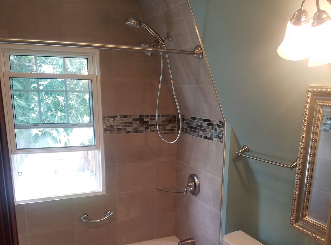 Shower On Slanted Wall With Wrap Around Tile
