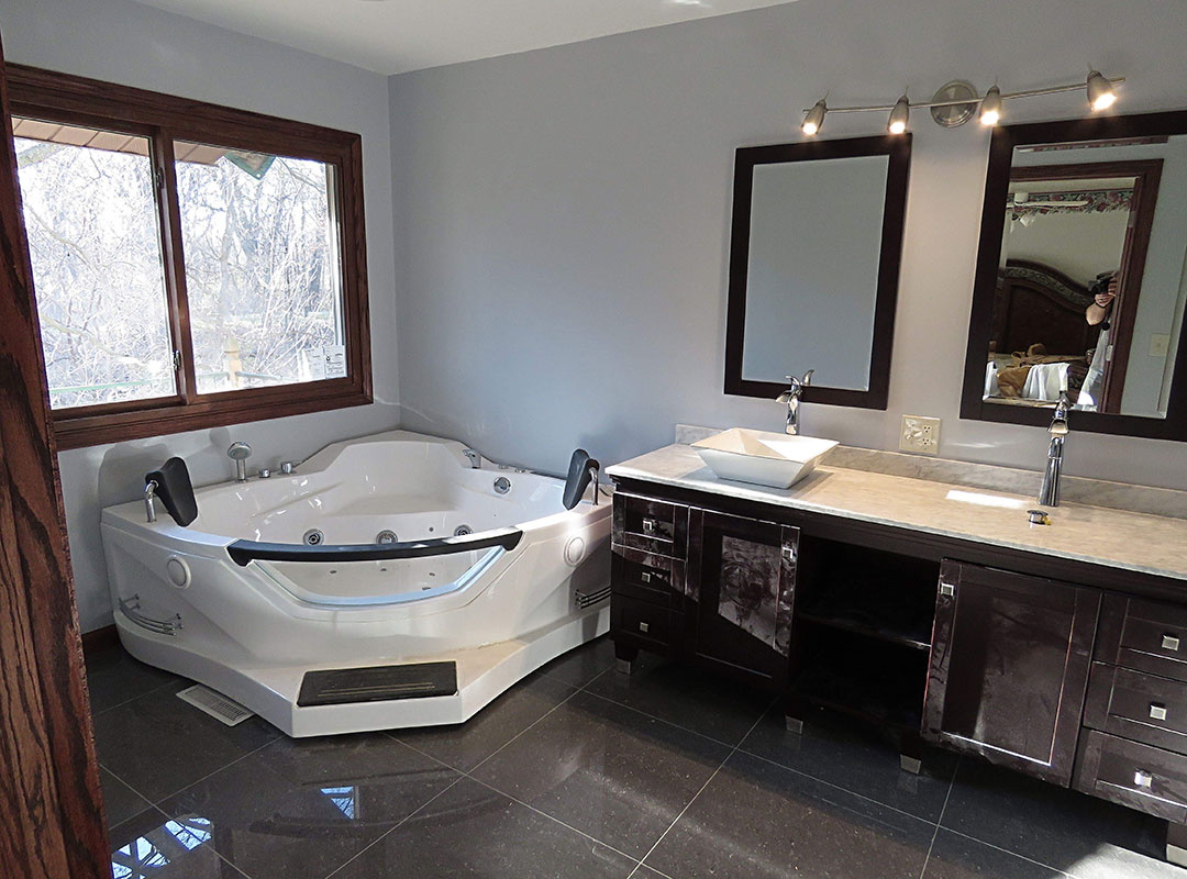 Vanity With Double Sink and Jacuzzi Tub