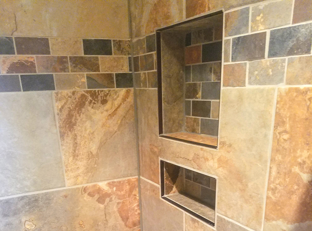 Tiled walls in a shower area