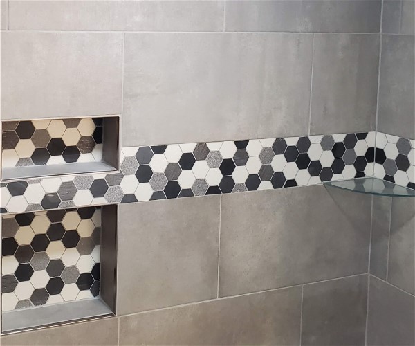 Shelves in a shower area