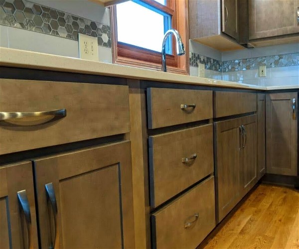 A row of cabinets and drawers